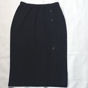 SJK St John Santana knit midi skirt black gold buttons size 4